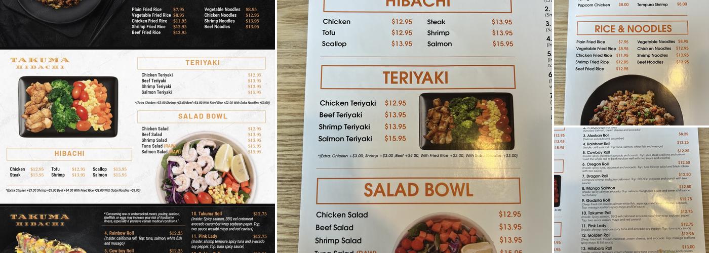 Takuma Hibachi Menu
