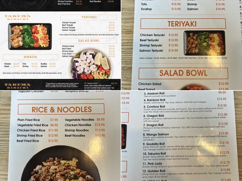 Takuma Hibachi Menu