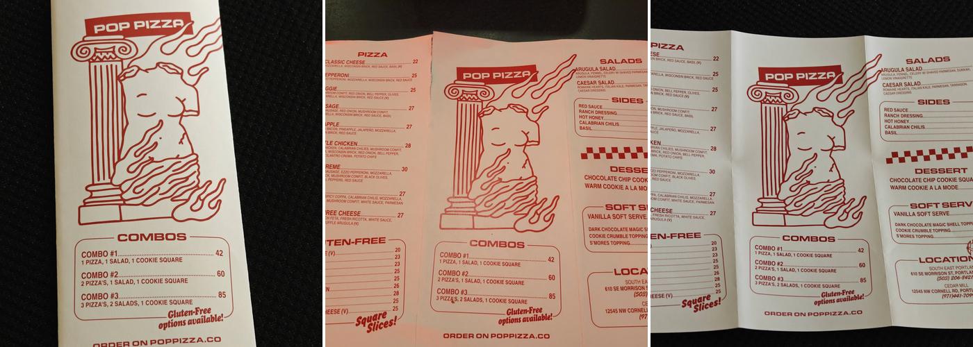 Pop Pizza Menu
