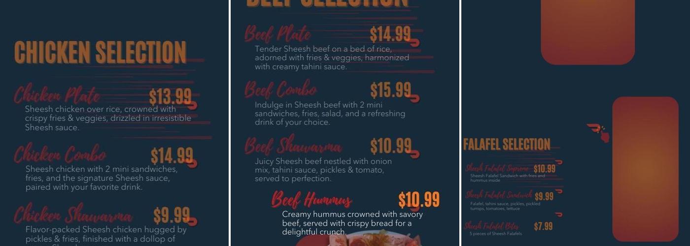 Sheesh Shawarma Menu