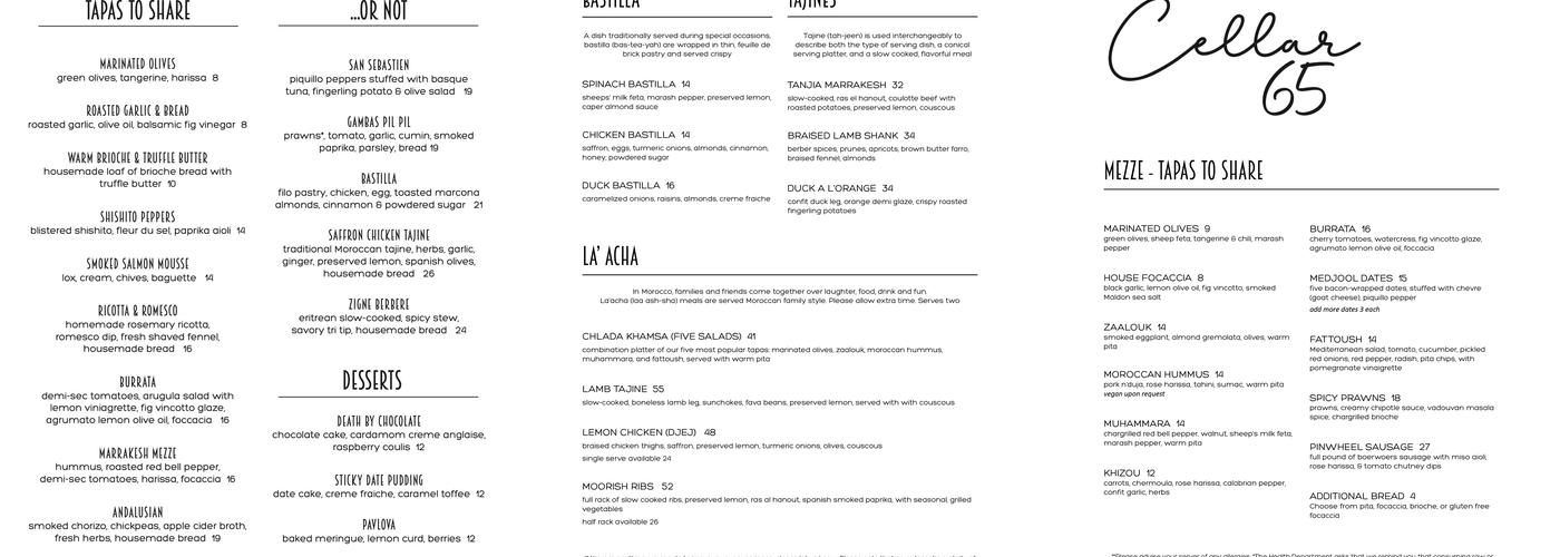 Cellar 65 Menu