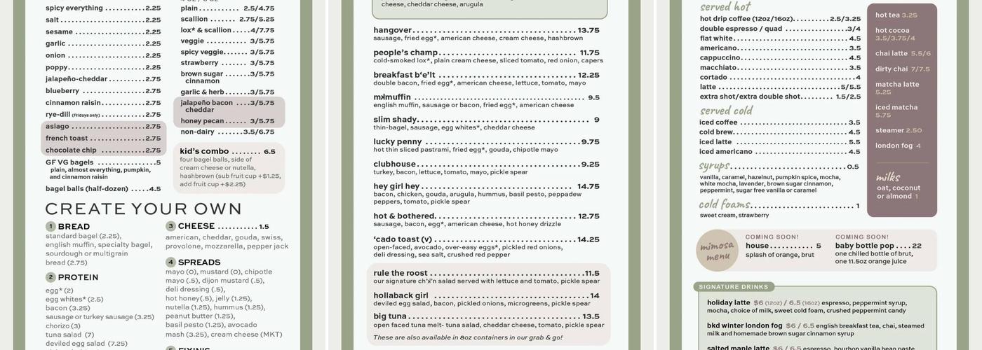 bkd Bagels Menu