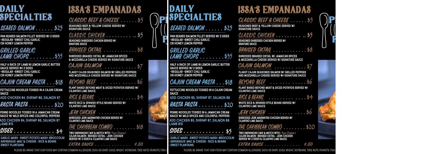 Issa’s Empanadas Menu