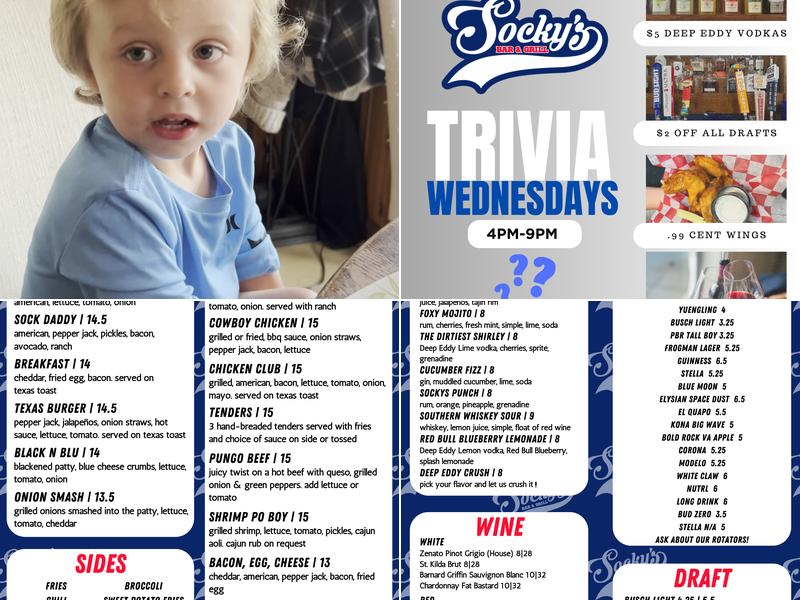 Socky’s Bar & Grill Menu