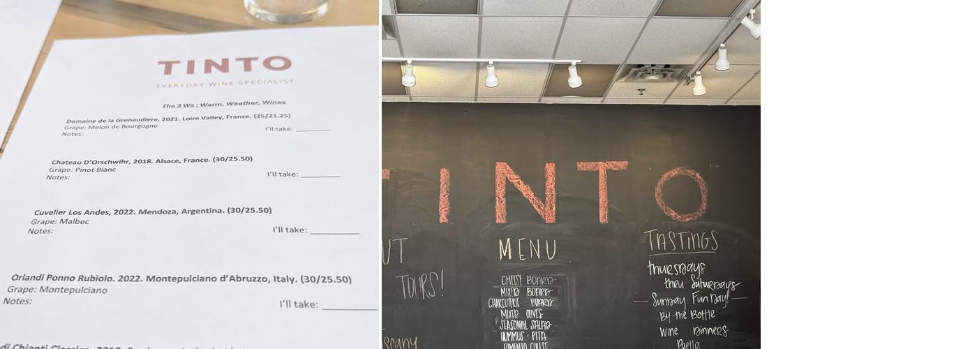 Tinto Wine & Cheese Oyster Point Menu