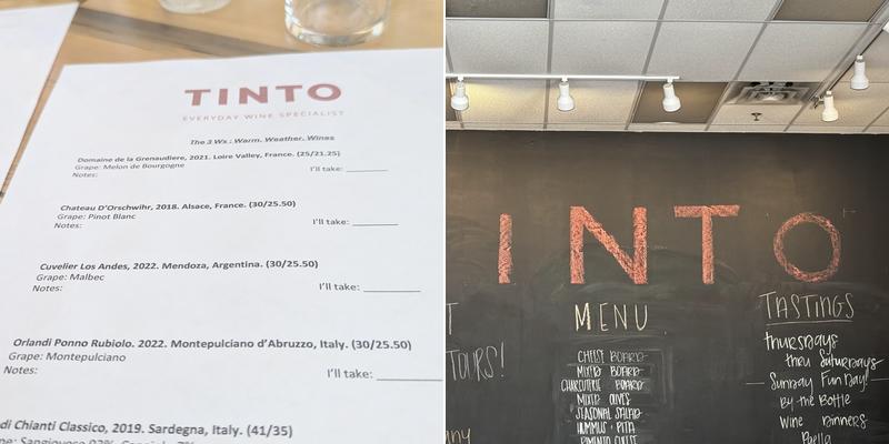 Tinto Wine & Cheese Oyster Point Menu