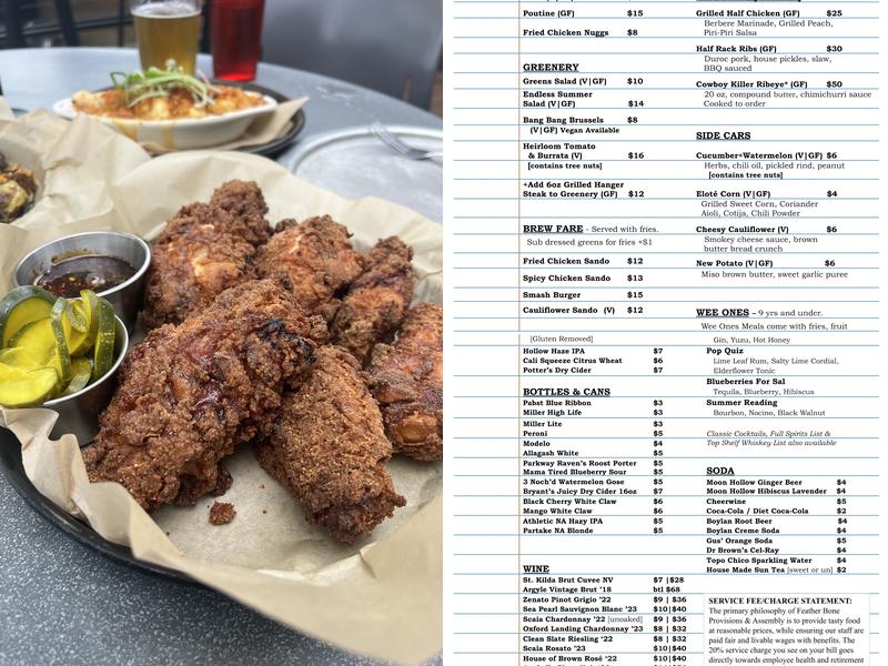 Feather Bone Provisions & Assembly Menu