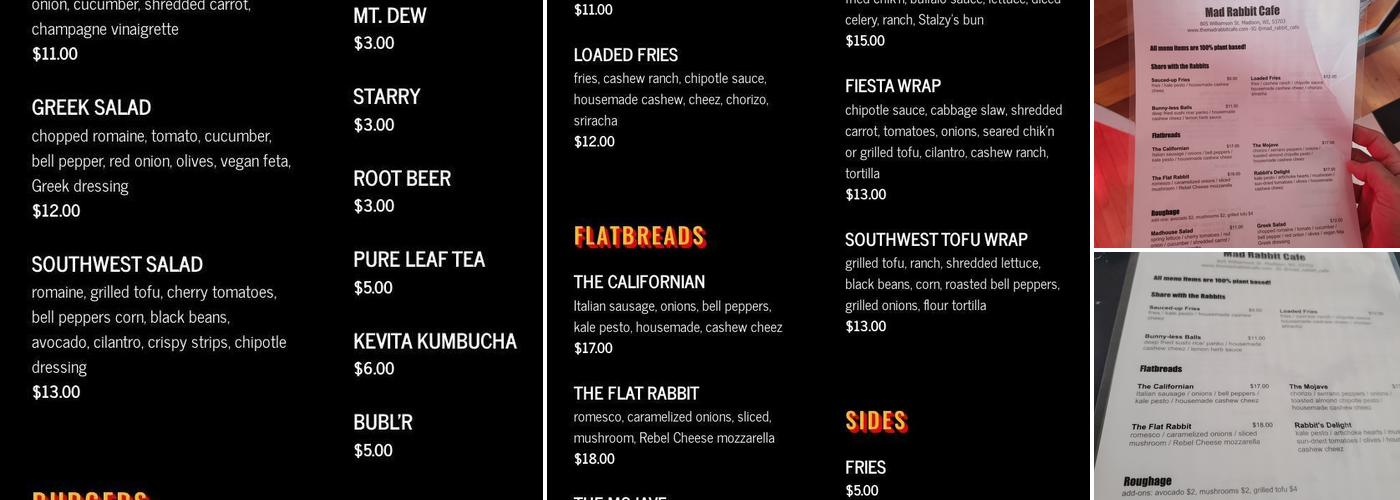 Mad Rabbit Cafe Menu
