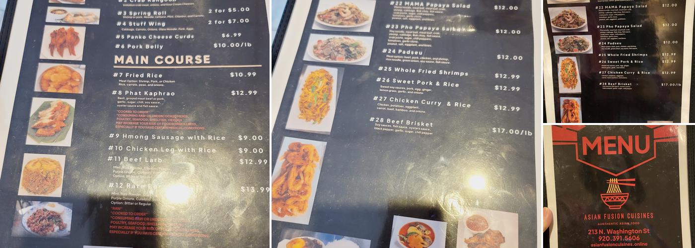 Asian Fusion Cuisines Menu