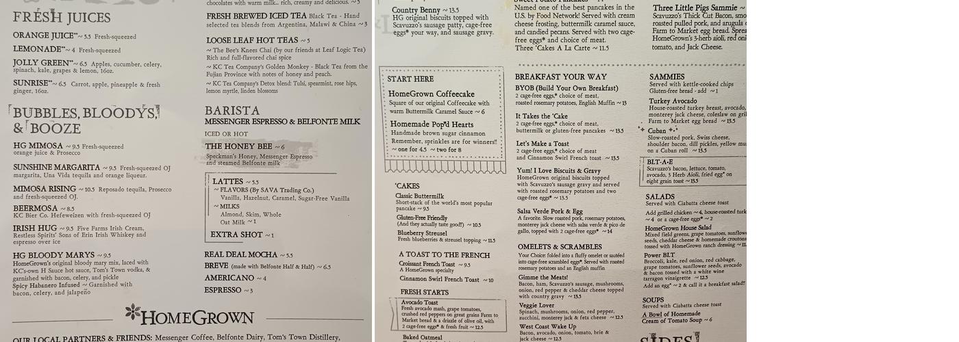 HomeGrown Kansas City - Power & Light Menu