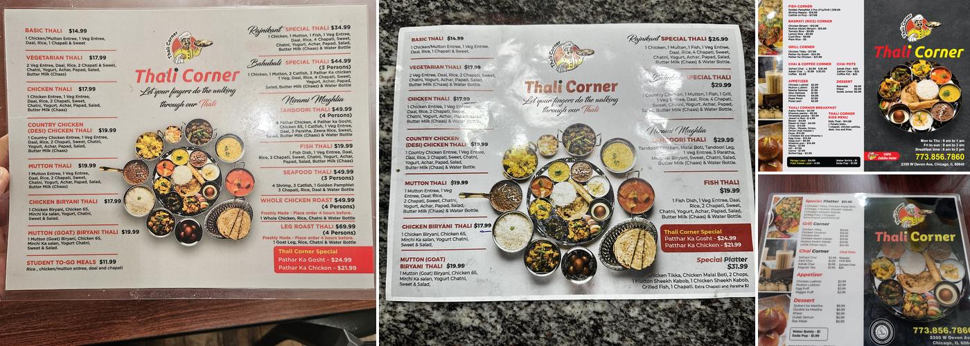 Thali Corner Menu