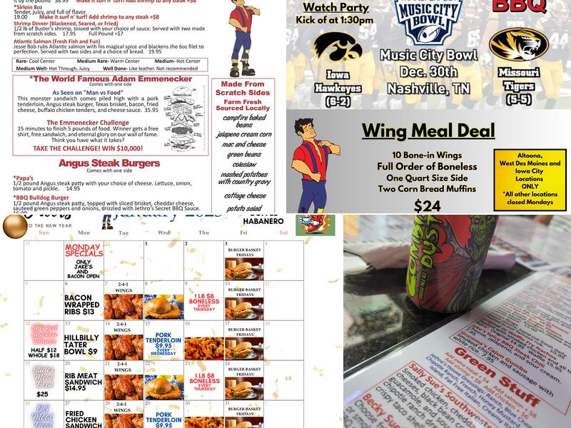 Jethro's BBQ All Stars Menu