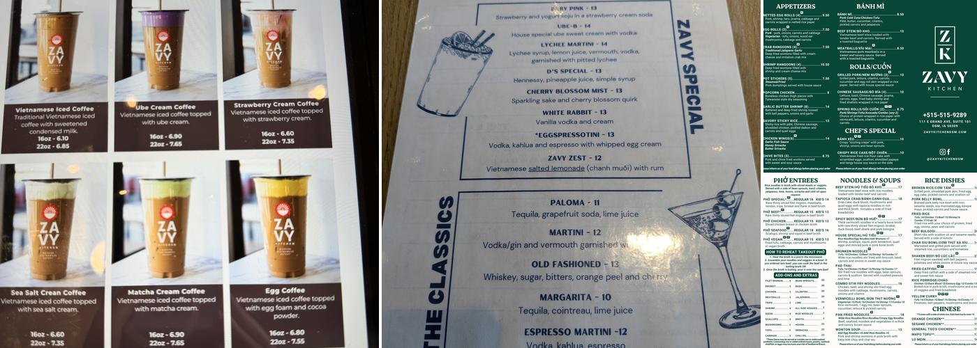 Zavy Kitchen Menu