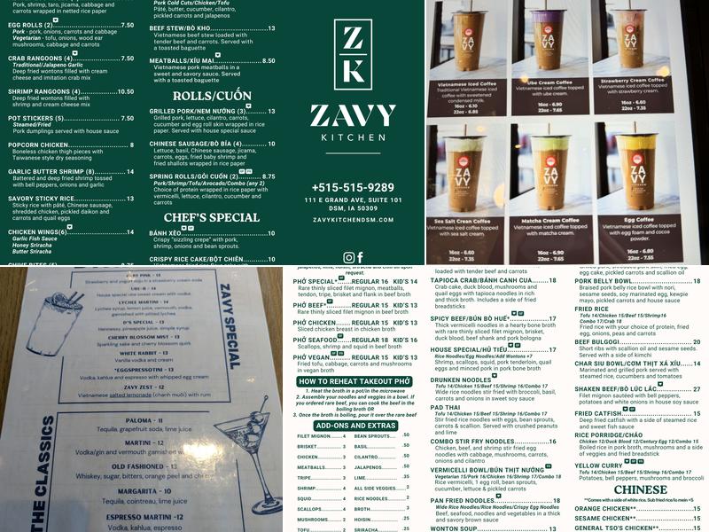 Zavy Kitchen Menu