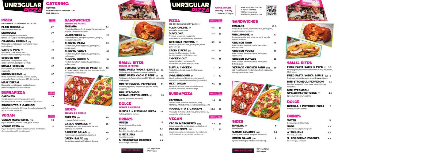 Unregular Pizza Menu