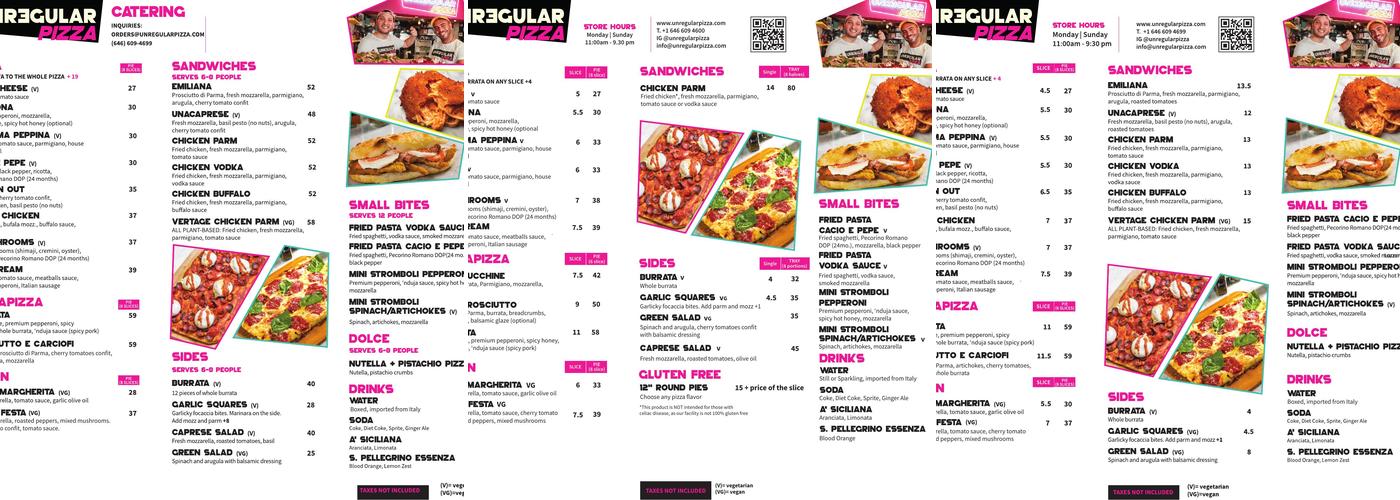 Unregular Pizza Menu