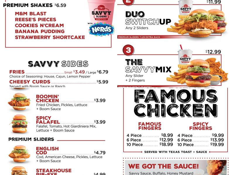 Savvy Sliders Warren Menu