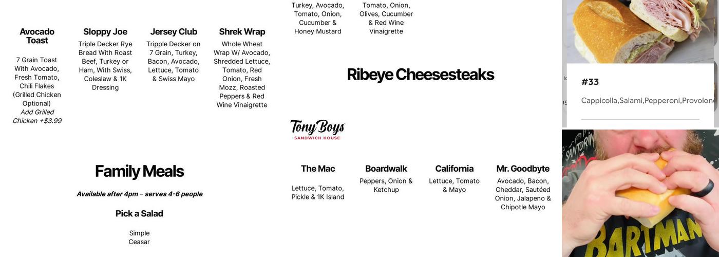 Tony Boys Sandwich House Montville Menu