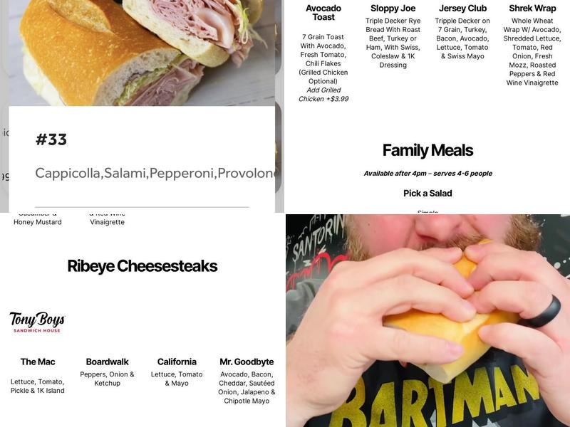 Tony Boys Sandwich House Montville Menu