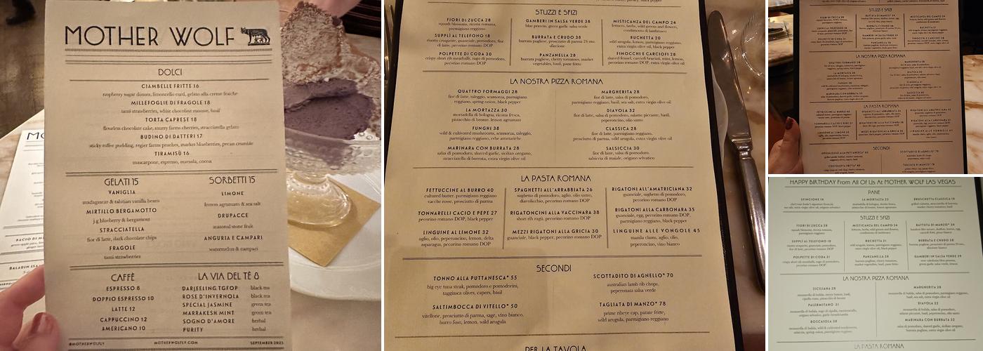 Mother Wolf Las Vegas Menu