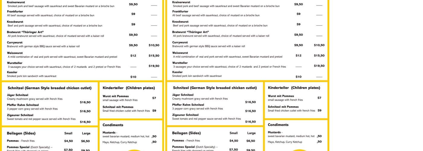 Fraulein German Meats and Sweets Menu