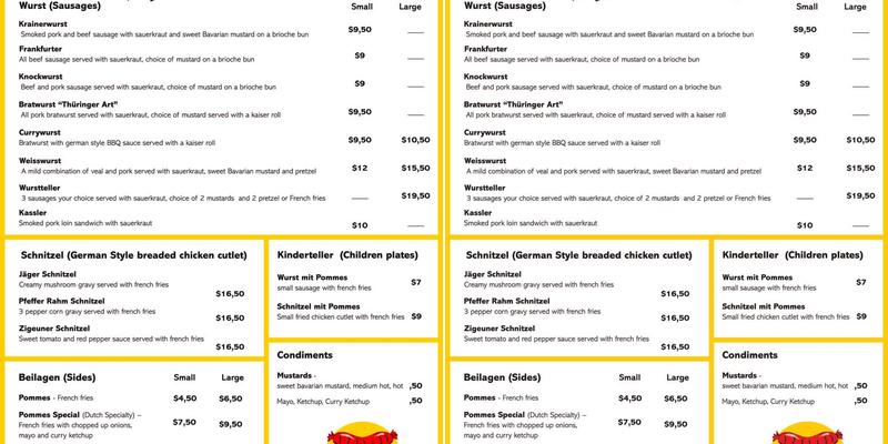 Fraulein German Meats and Sweets Menu