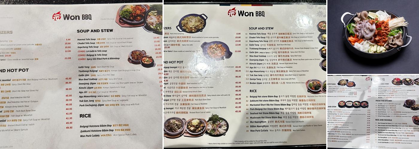 Won BBQ Menu