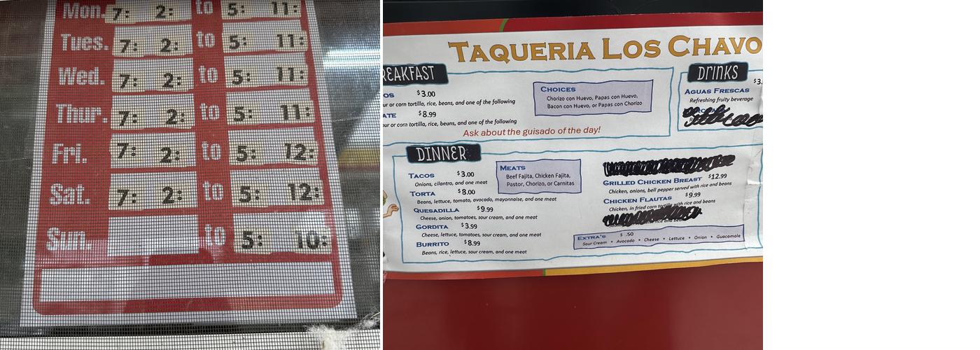 Taqueria Los Chavos Authentic Mexican Food Menu