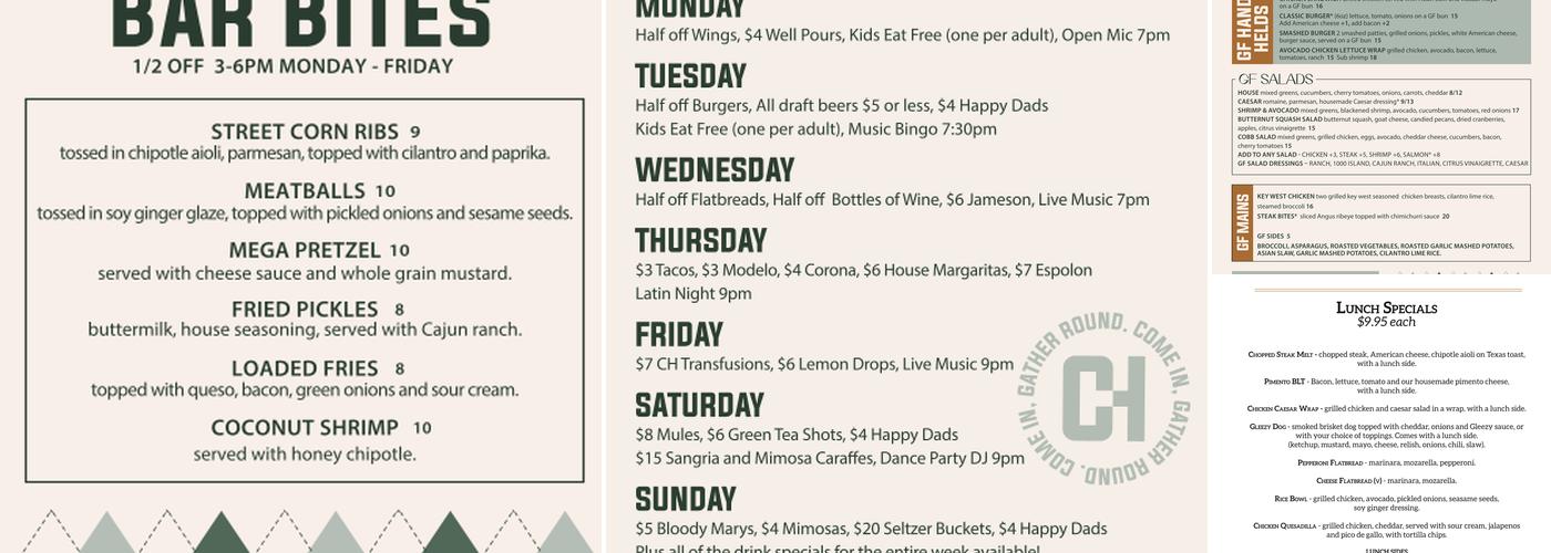 The Club House Bites and Booze Menu