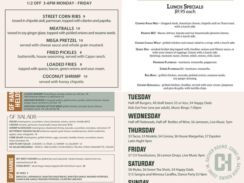 The Club House Bites and Booze Menu