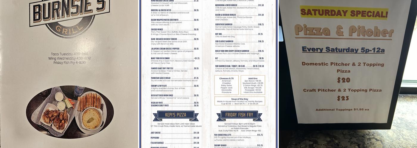 Burnsie's Bar & Grill Menu