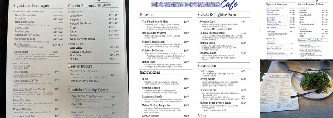 Neighborhood Cafe Menu