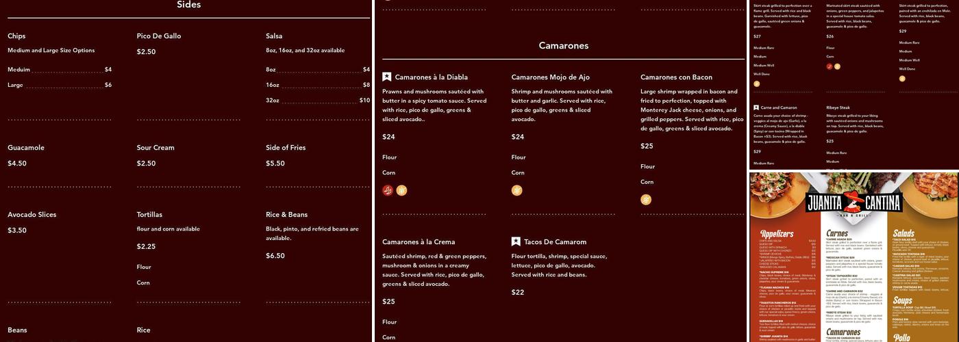 Juanita Cantina Menu