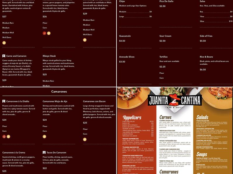 Juanita Cantina Menu