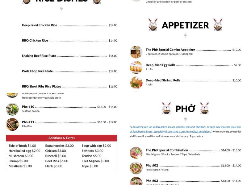 the pho Menu
