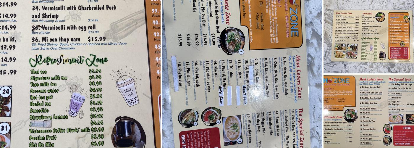 Pho Zone Menu