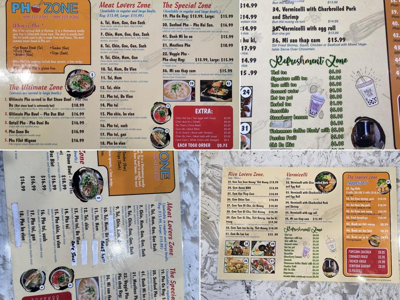 Pho Zone Menu