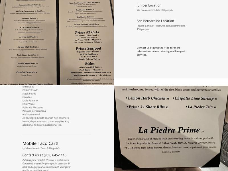PV’S Prime Grill & Tequila Menu
