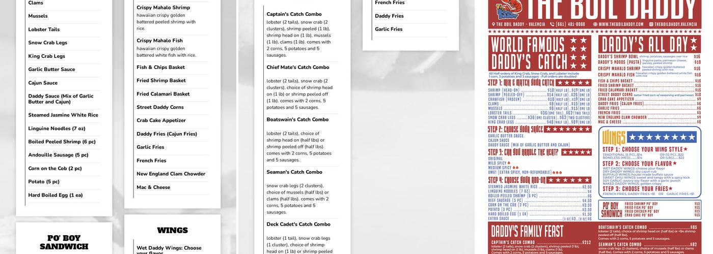The Boil Daddy - Valencia Menu