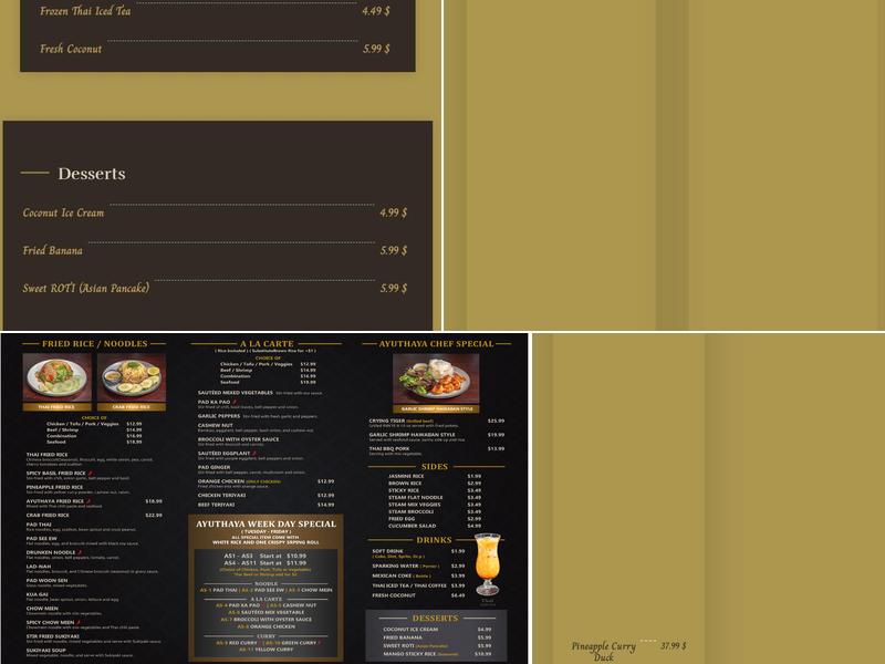 Ayuthaya Thai Cuisine Menu