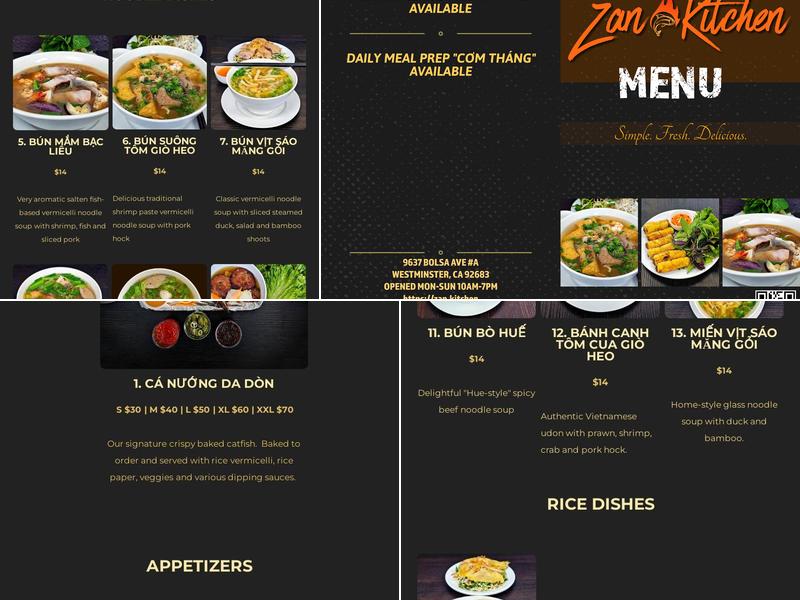 Zan Kitchen Menu