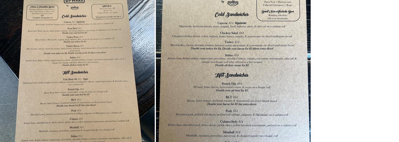 Onward & Upward Deli & Drinks Menu