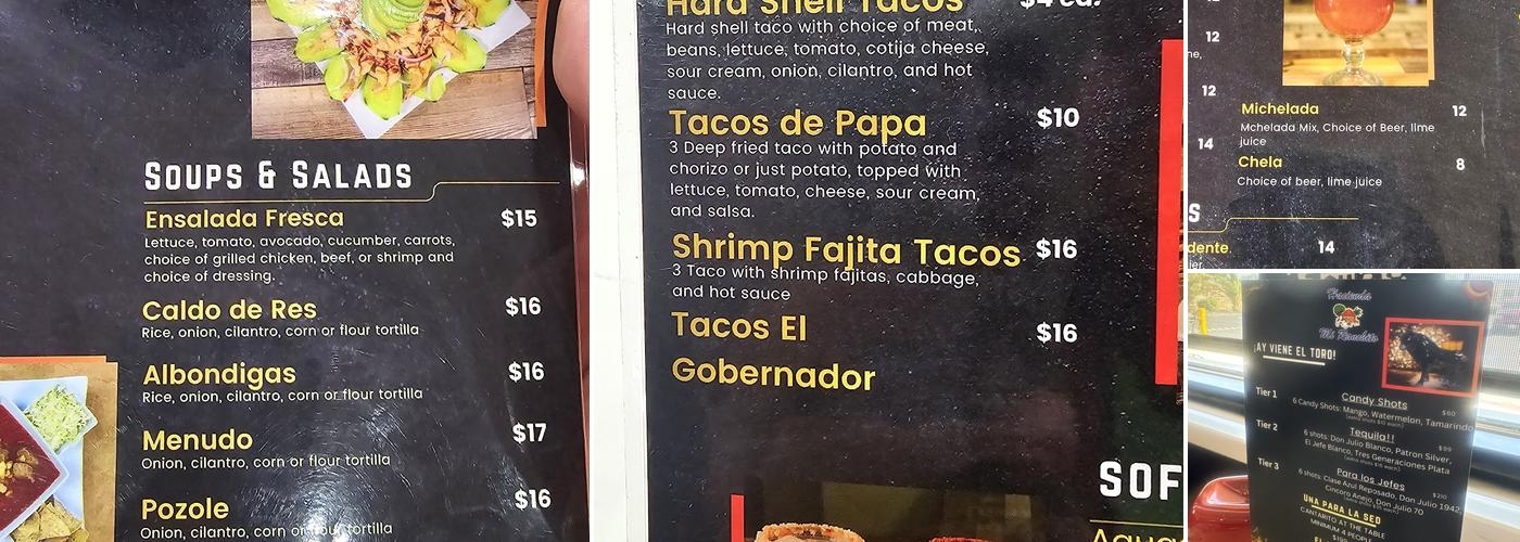 Hacienda Mi Ranchito Bar & Grill Menu