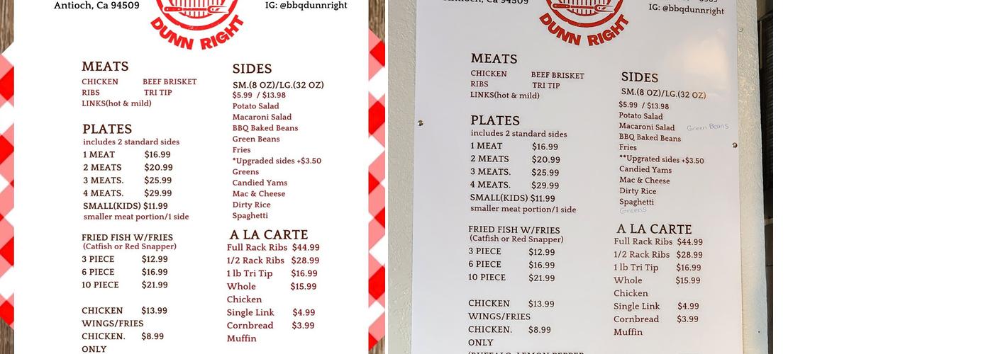 BBQ Dunn Right Menu