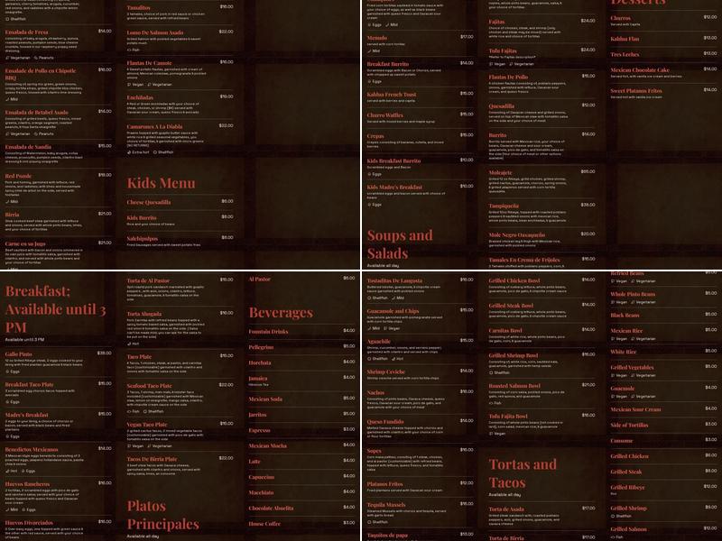 Xicote Cocina Mexicana Menu