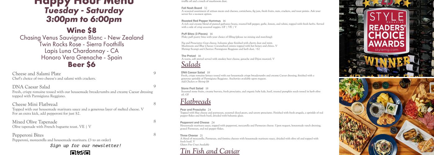 DNA Wine Lounge Menu