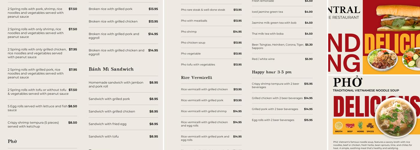 Phở Central Menu