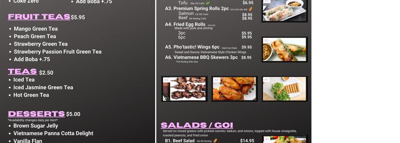 Pho'Tastic! Menu