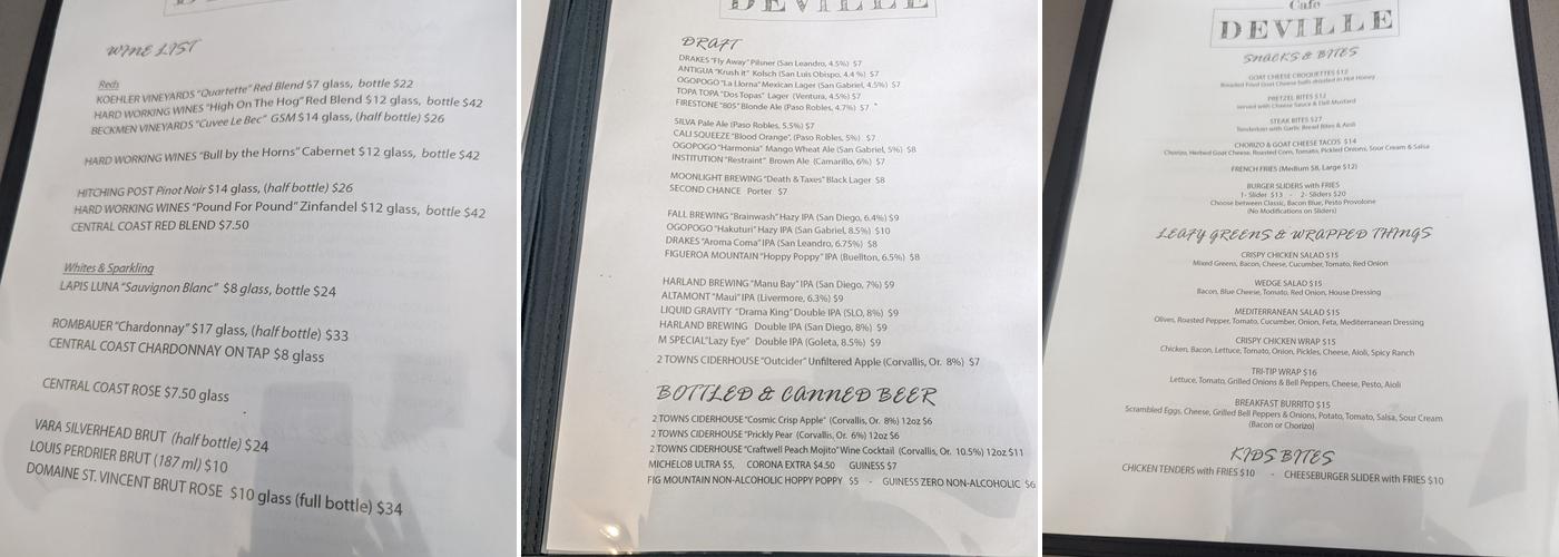 Cafe DeVille Menu