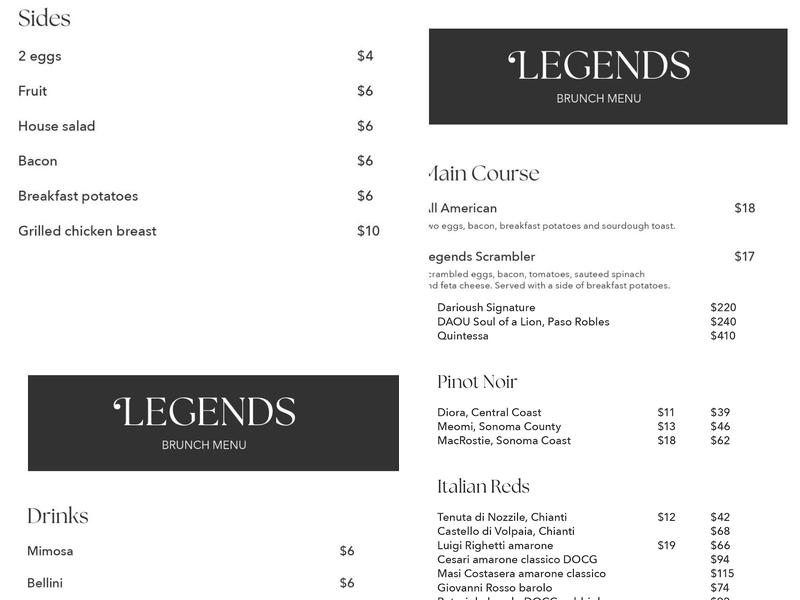 Legends Seafood & Steakhouse Menu